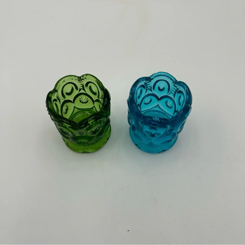 Vintage LE Smith Glass Moon & Stars Toothpick Holders - Green and Blue - Picture 3 of 9
